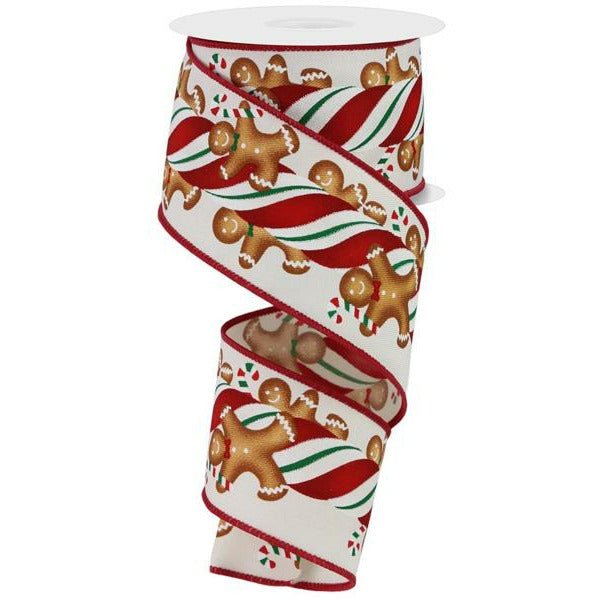 2.5&#x22; Gingerbread Kids Candy Ribbon: Ivory (10 Yards)