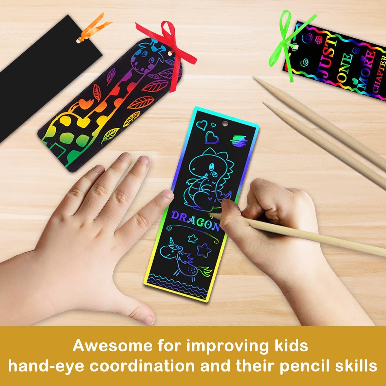 Scratch Art Bookmarks for Kids – 36-Pack Rainbow DIY Bookmark Craft Kit with Styluses & Ribbons, Perfect for Party Favors, Goodie Bags & Classroom Gifts