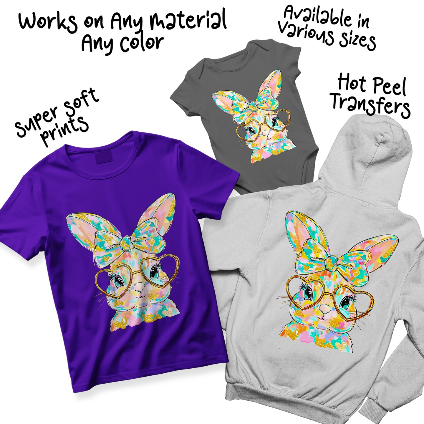 Easter DTF Transfer - Bunny Gold Heart Glasses Ready To Press