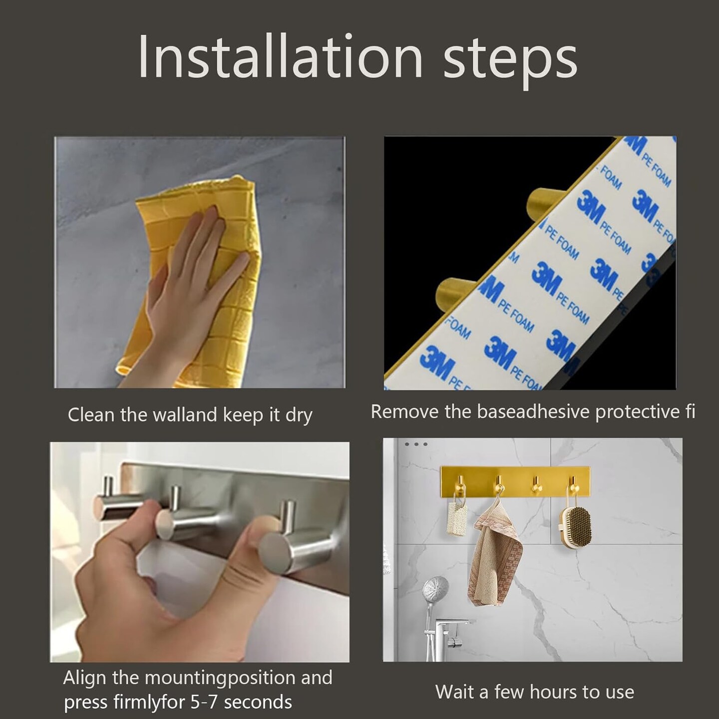 Wall-Mounted Key Holder with 4 Heavy Duty Hooks – 304 Stainless Steel Adhesive Key Organizer for Kitchen, Bedroom, Bathroom, Gold Finish Gold(4 Hooks)