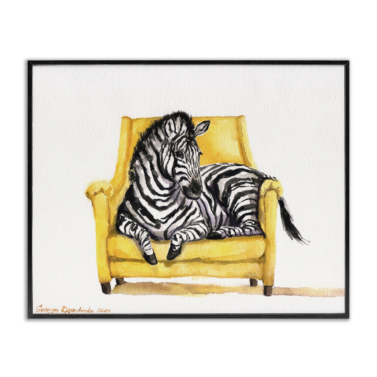 Stupell Industries Cute Zebra on Yellow Chair Framed Giclee, design by George Dyachenko