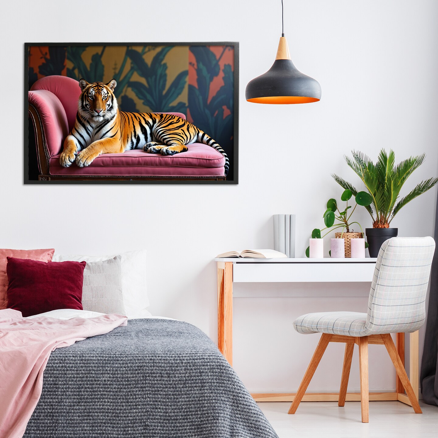 Stupell Industries Exotic Tiger Lounging Framed Giclee, design by Lettered and Lined