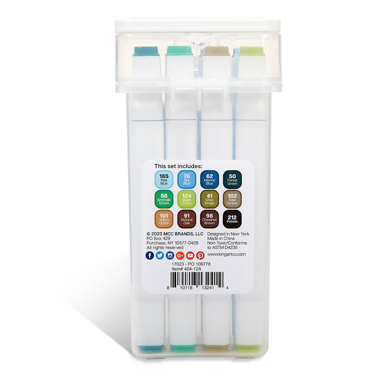 KINGART&#xAE; PRO Double-Ended Art Alcohol Markers, 12 Landscape Palette Colors with Both Fine &#x26; Chisel Tips and Superior Blendability