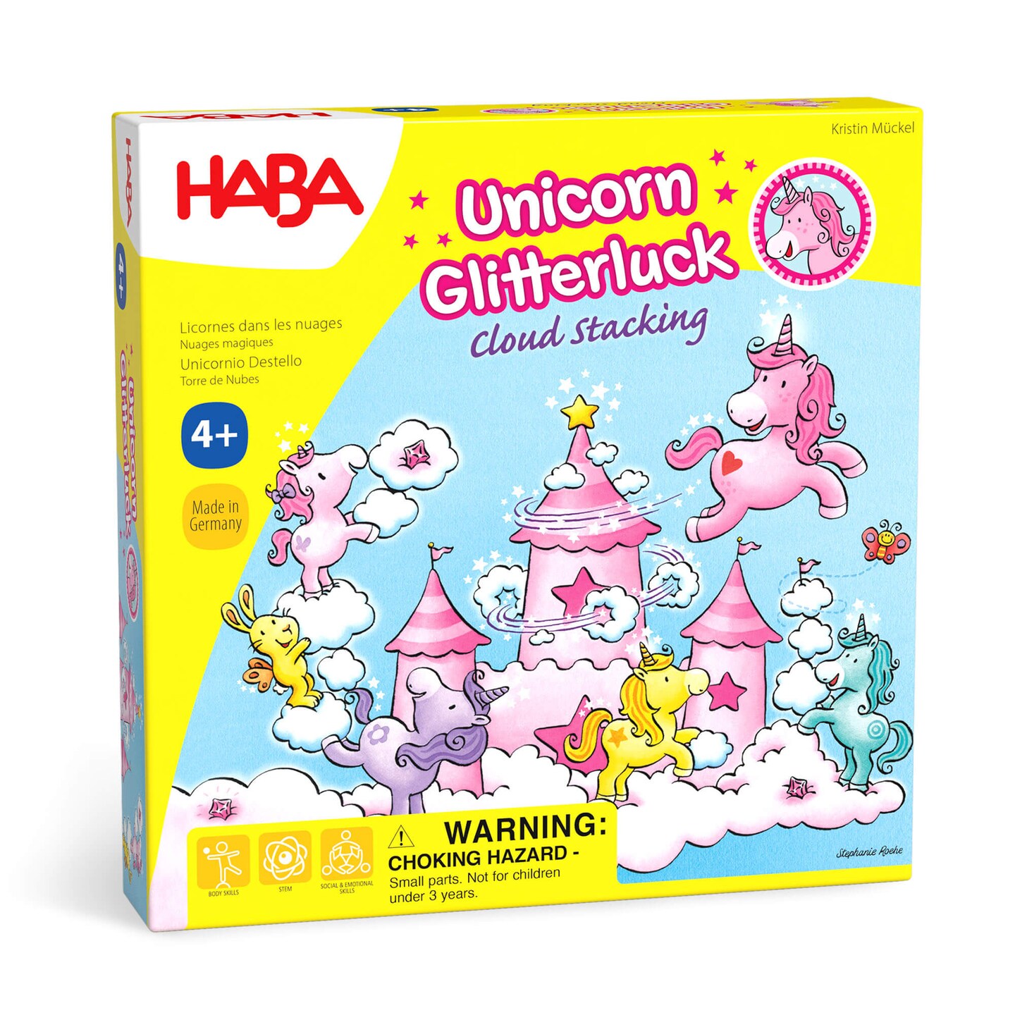 HABA Unicorn Glitterluck Cloud Stacking - A Cooperative Roll &#x26; Move Dexterity Game for Ages 4 and Up (Made in Germany)