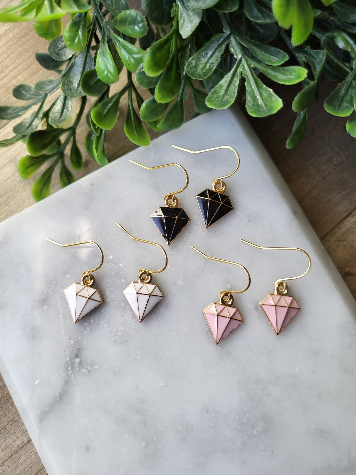 Enamel Diamond Earrings Tiny Diamond Dangle Earrings Small Earrings 18k Gold Earrings, Earrings for Kids Girls  Pink Gold Black Earrings 409551569180082176