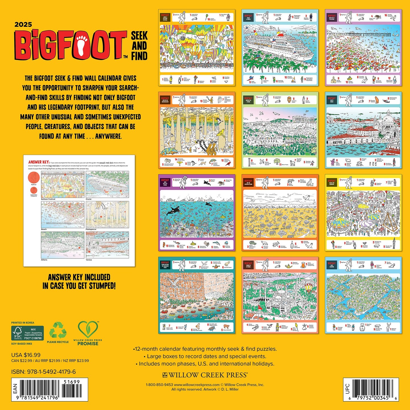 Bigfoot Seek &#x26; Find 2025 Wall Calendar