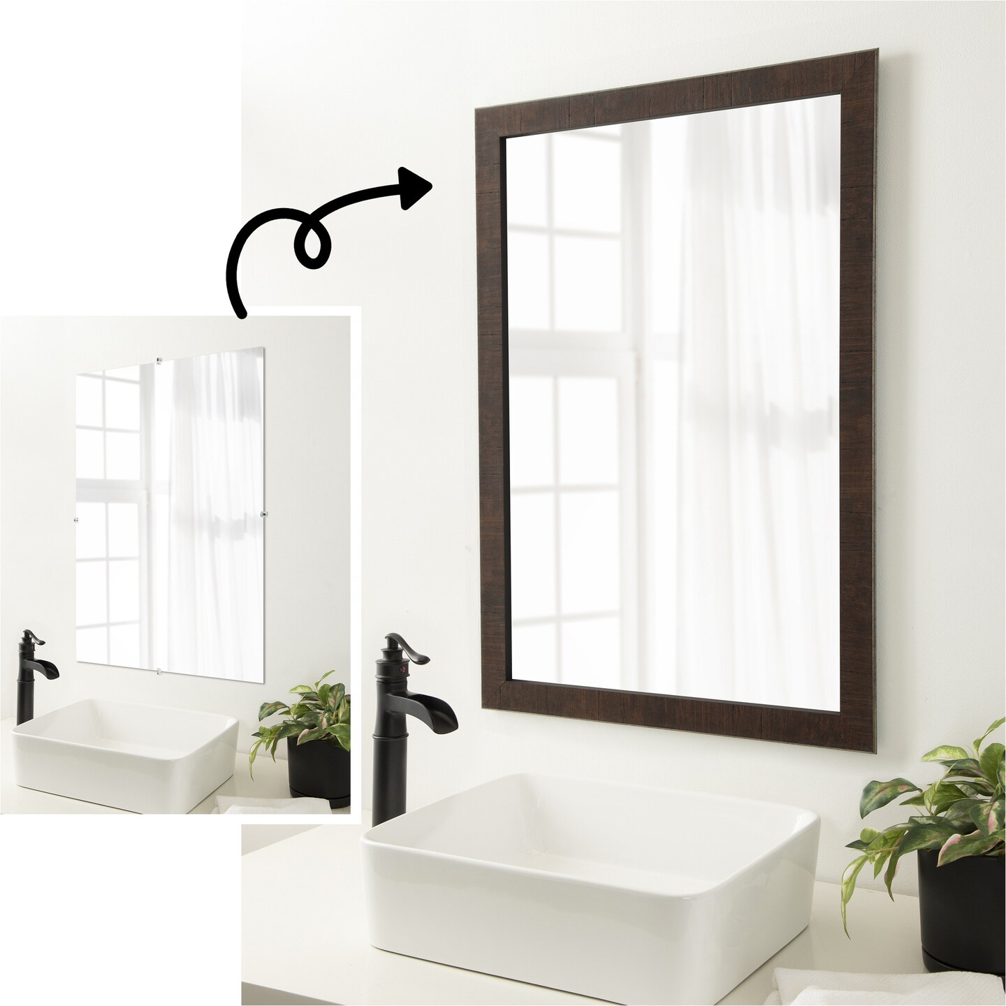 Amanti Art Mirror Makeover Bathroom Mirror Frame Border Kit -  Fully Assembled Peel and Stick Frame - Mirror NOT Included - Wildwood Brown Narrow Trim