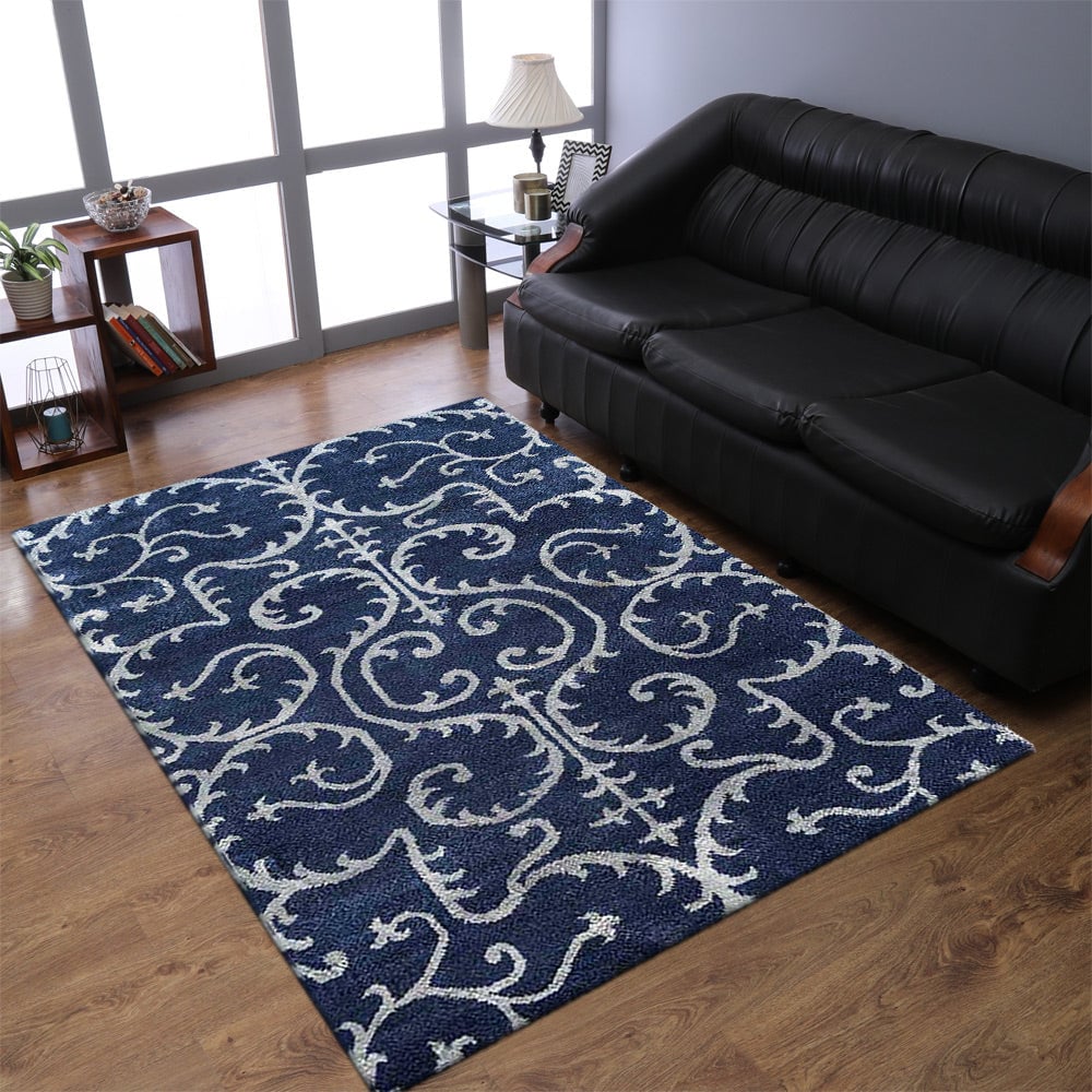 Rugsotic Carpets Hand Knotted Silk Area Rug Contemporary Blue Light Blue Ns3313