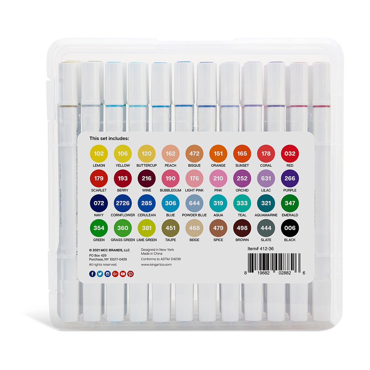 KINGART&#xAE; Twin-Tip&#x2122; Permanent Alcohol-Based Sketch Markers, 36 Colors
