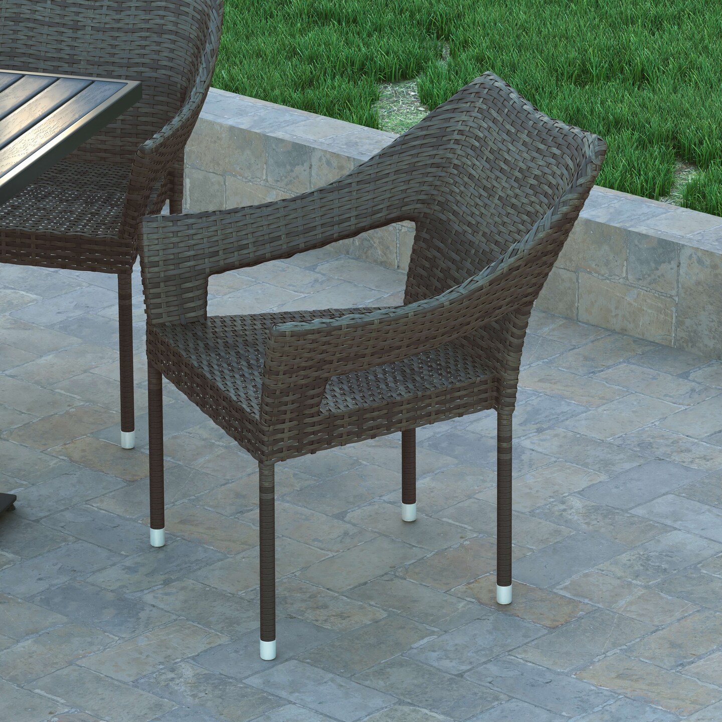 Emma and Oliver Embry All-Weather Indoor/Outdoor Stacking Patio Dining Chairs with Steel Frame and Weather Resistant PE Rattan