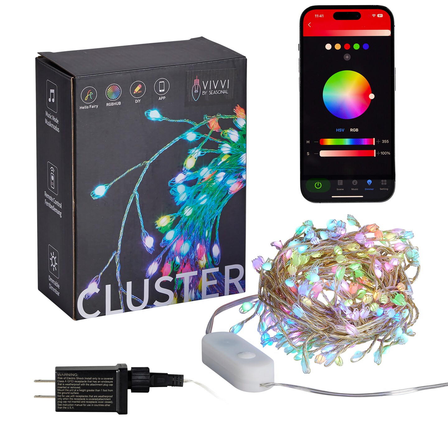 Christmas Vivvi App Based RGB Cluster Lights, 19.7&#x27; 200 LEDs