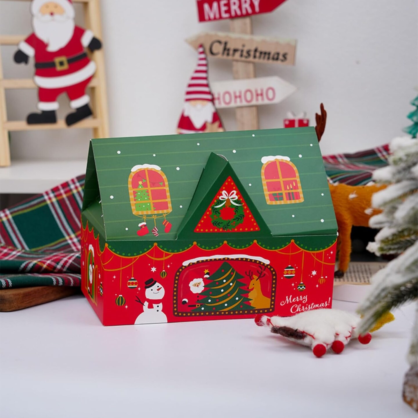 Christmas Cookie Boxes, Bakery Boxes for Home and Gift Use, Decorative Containers, Green and Red