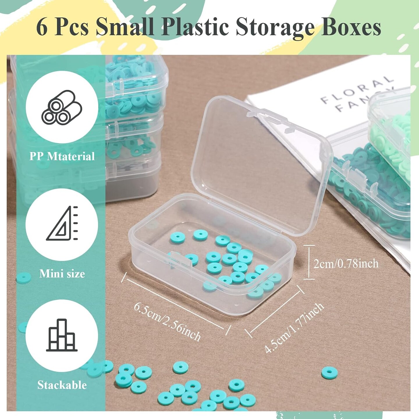 6 Packs Rectangle Small Clear Plastic Storage Containers Box Case with Hinged Lid Crafts Organizer for Crayons, Bobby Pin, Beads (2.6 x 1.8in)