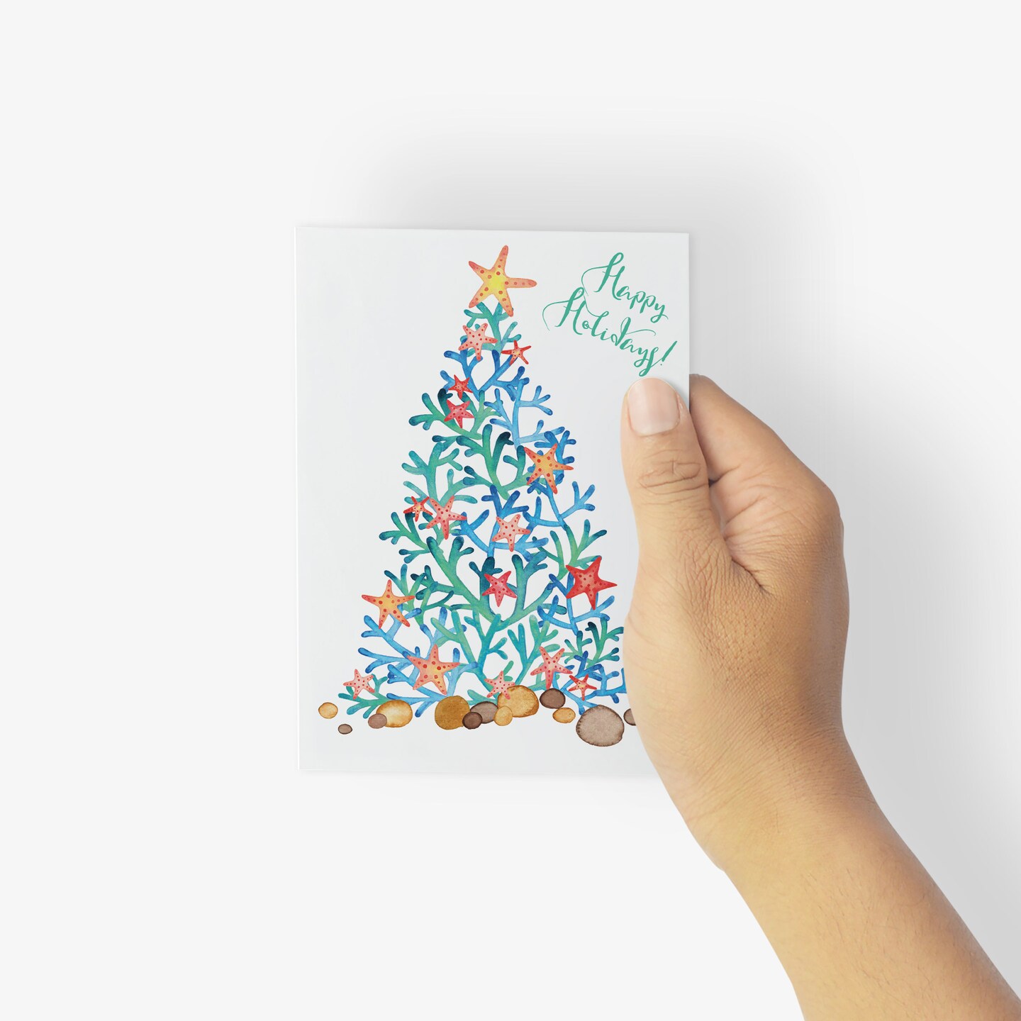 Ocean Christmas Cards - 24-Pack Holiday Greeting Cards with Tropical Beach Tree Design Featuring Starfish, Shells, and Coral Reef, Perfect for Sharing Merry Christmas & Holiday Wishes, Blank Inside for Personalized Messages - Coastal Stationery Set