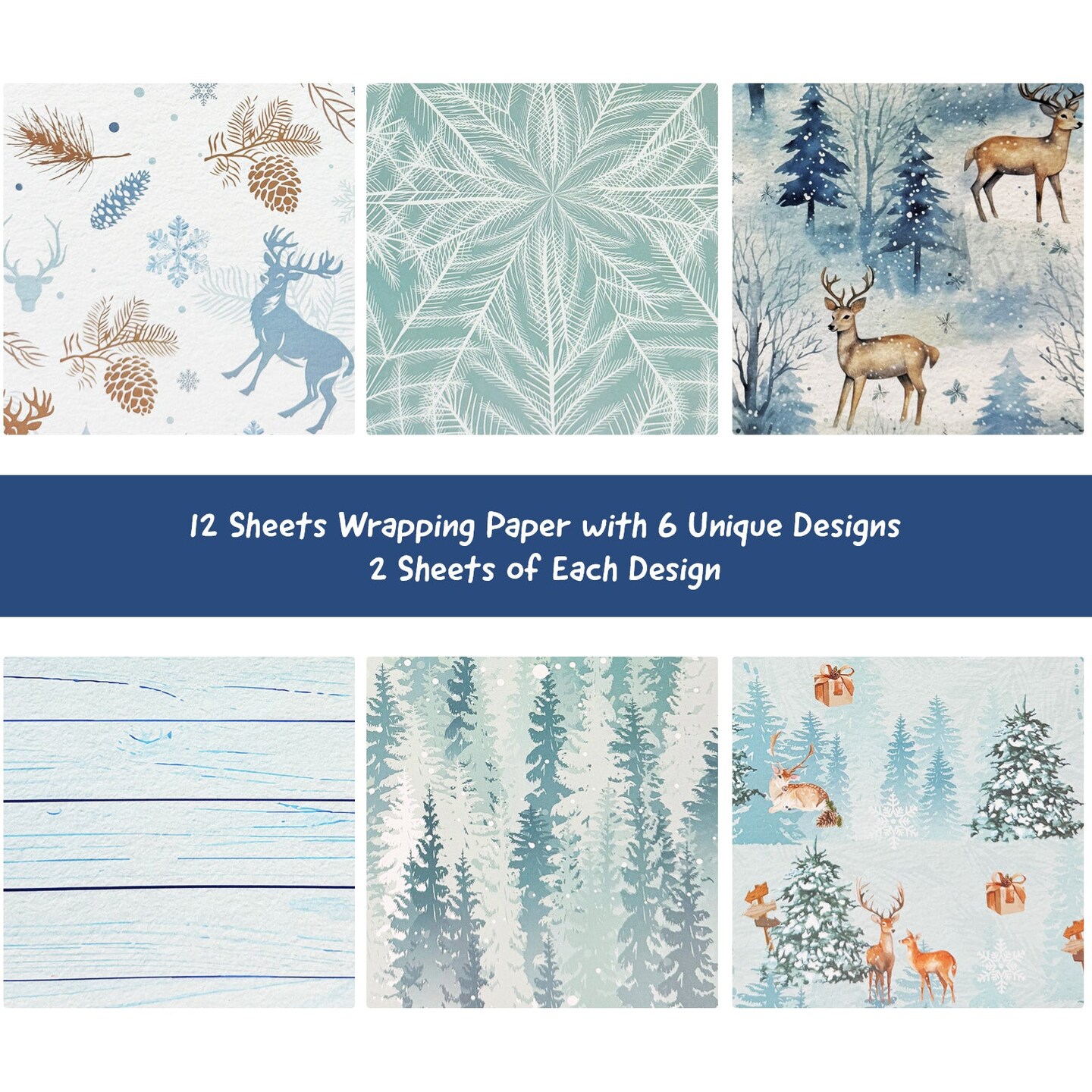 Wrapables Christmas Holiday Gift Wrap Paper Sheets Folded Flat 20L x 27W inches (12 Sheets), Slate Gray