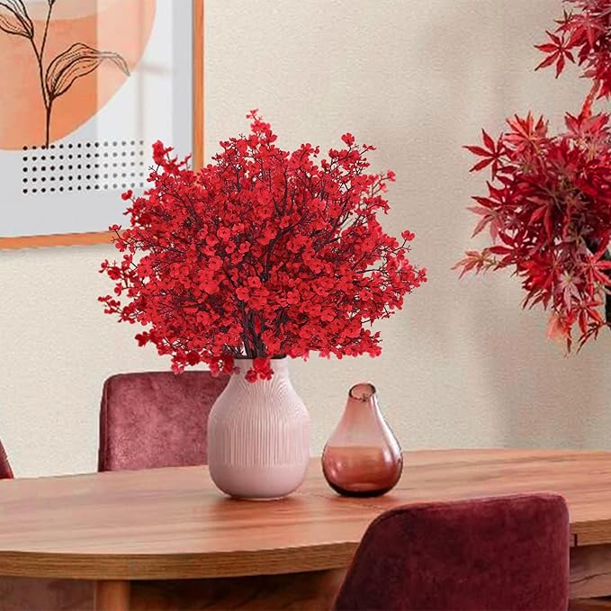 10Pcs Real Touch Silk Flowers Faux Artificial Flowers for Decorations, Babys Breath Artificial Flowers Bulk for Christmas Decor Floral Arrangement