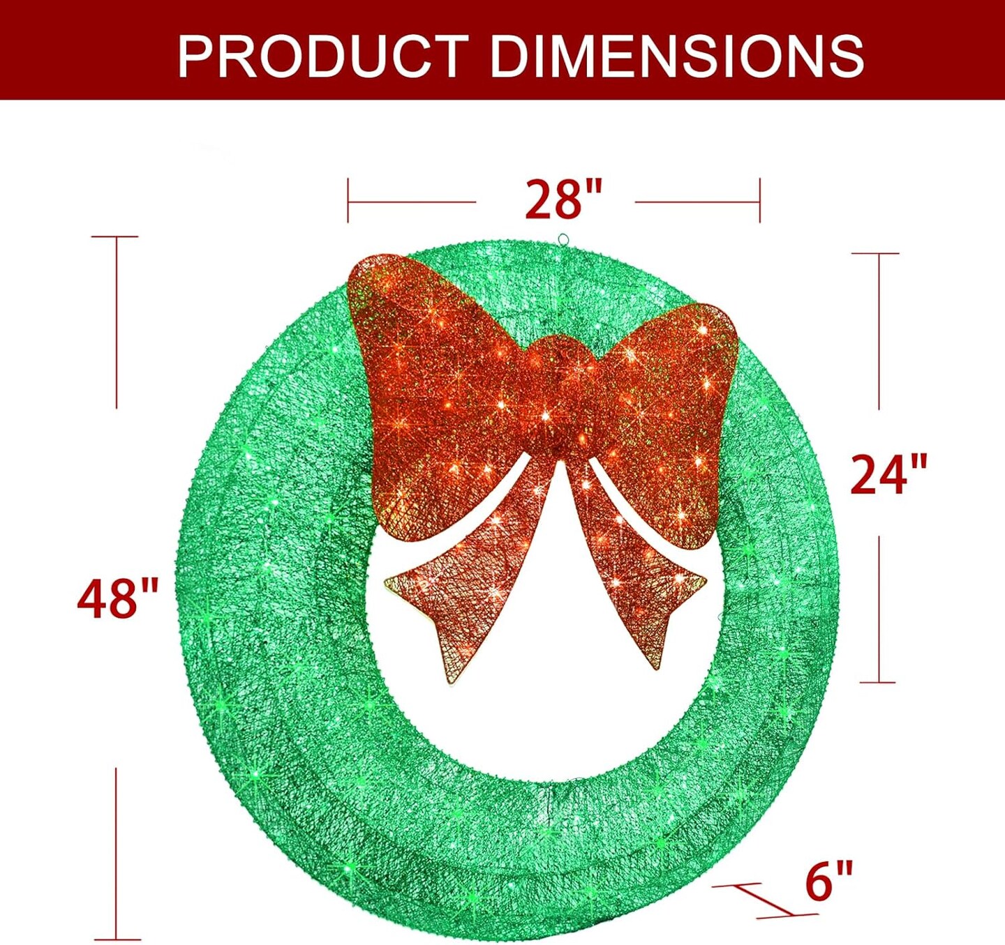 48Inch 4FT Large Christmas Wreath - Outdoor Christmas Wreaths with LED Lights,Extension Cable, Xmas Decorations for Door Outdoor Indoor Wall Home - Green