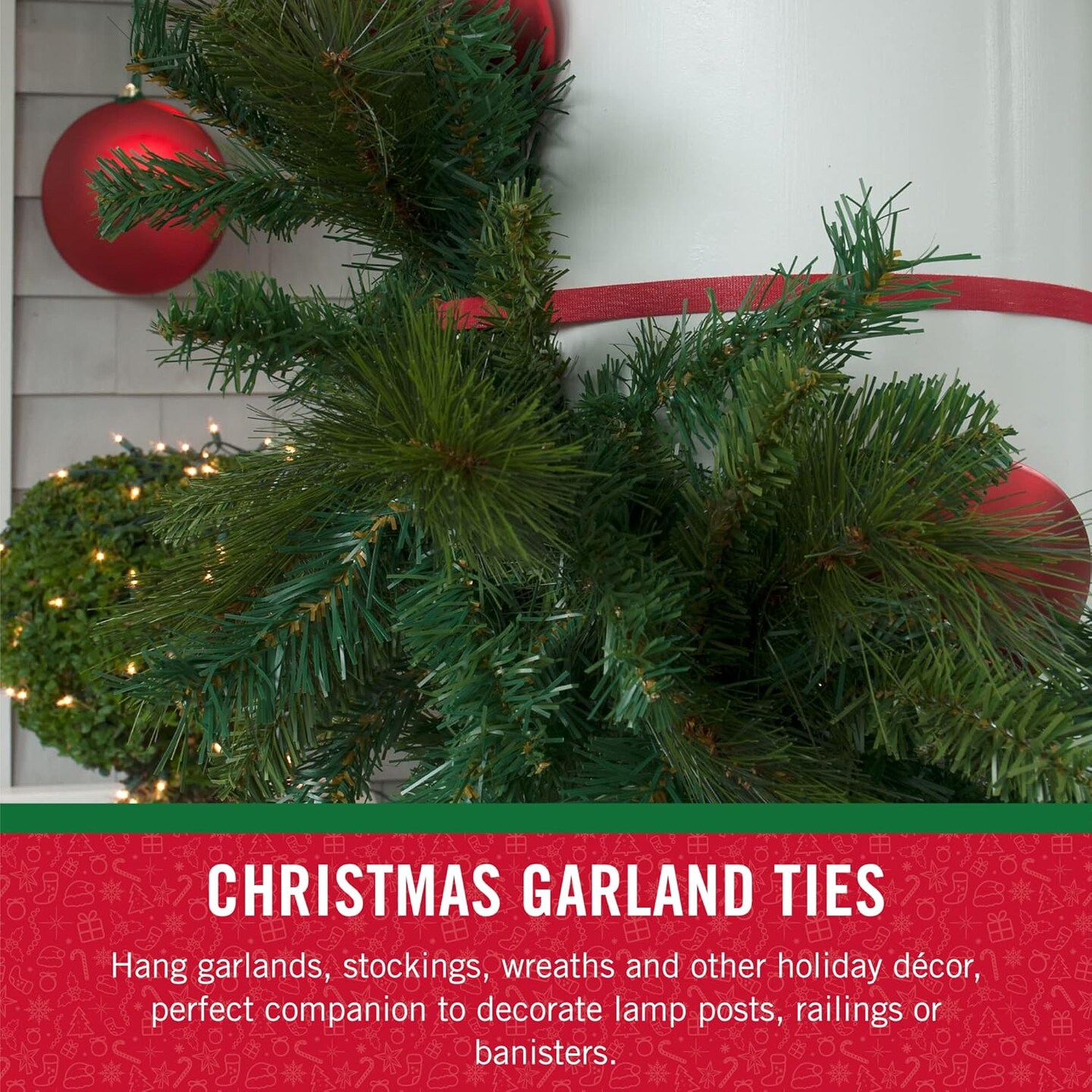 Holiday Garland Ties or Cable Straps | Hang Garlands, Lights or Wreath | for Banister, Railings, Stairs or Lamp Posts | 30ft Roll Cut to Custom Length | Green