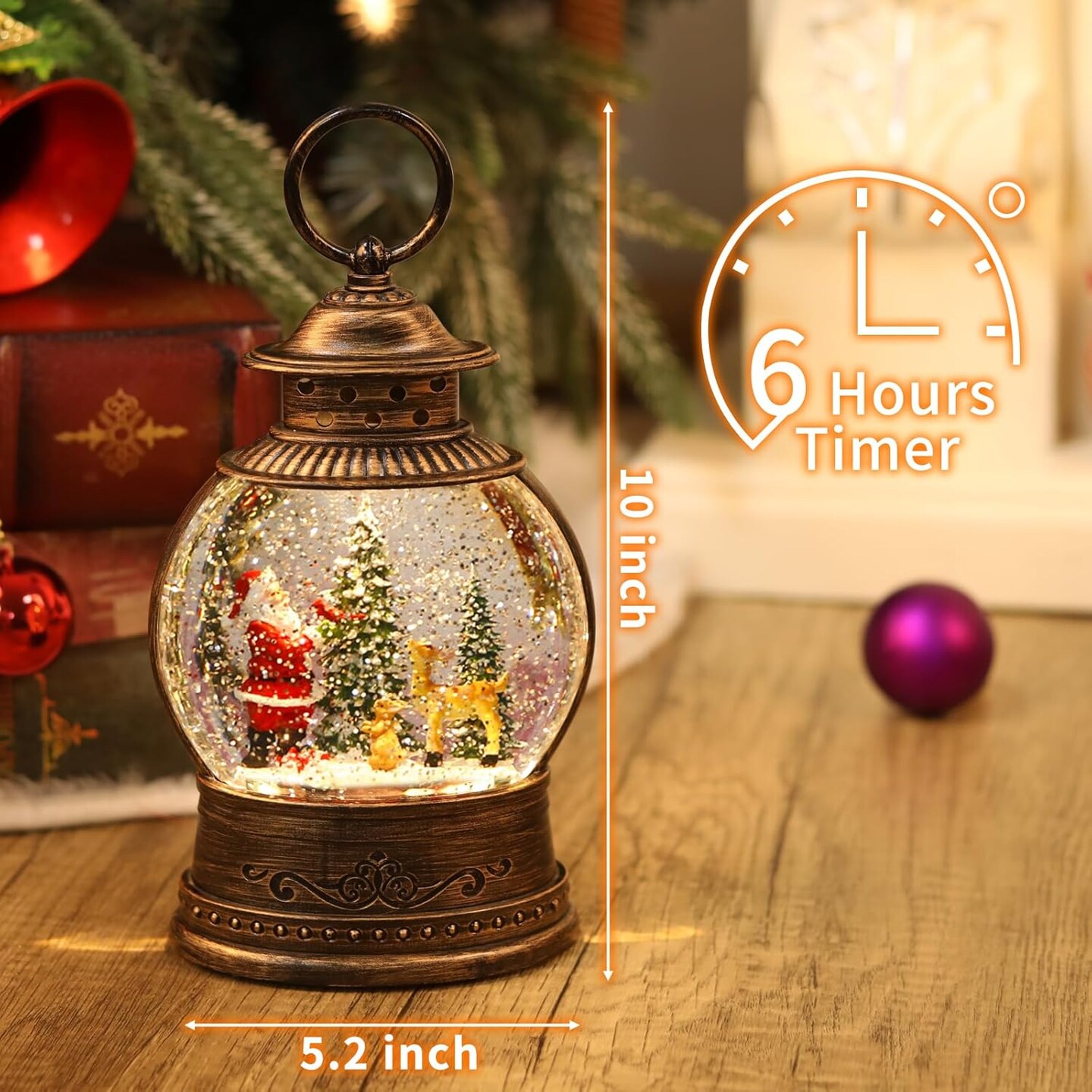 Christmas Snow Globes, Lighted Christmas Decorations Musical Snow Globes Lantern, Santa Christmas Decoration Indoor Home Décor & Gift, 6H Timer, USB/Battery Operated,