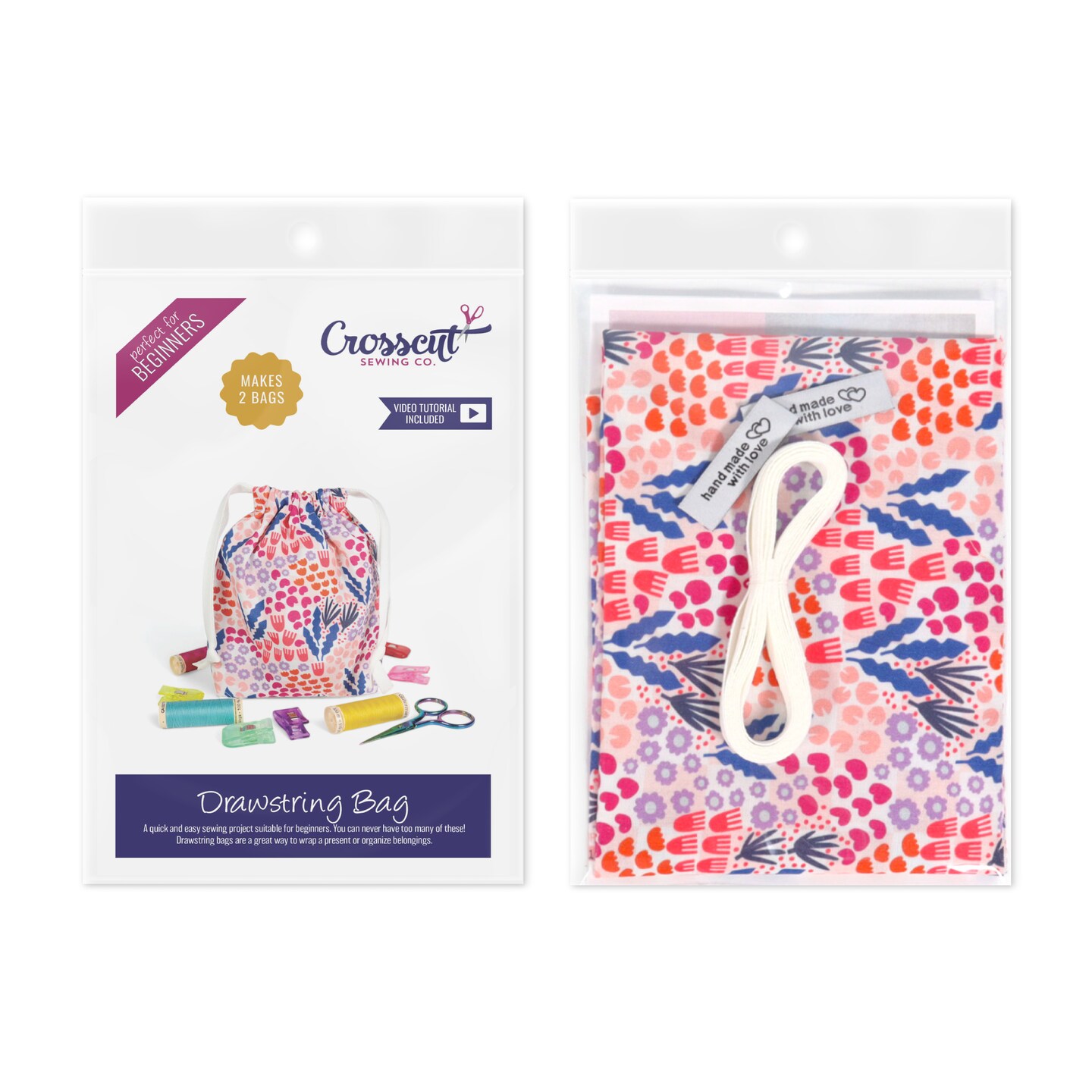 Crosscut Sewing Co.&#xAE; Drawstring Bag Sewing Kit - Beginner Sewing Project Kit