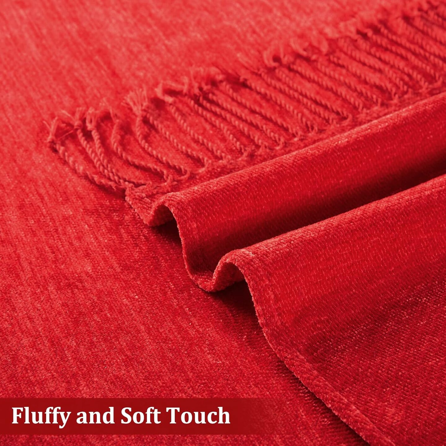 Christmas Red Throw Blanket for Couch, Soft Chenille Throw Blankets with Decoration Tassel, Velvety Texture Knitted Throw for Home Couch Sofa Chair Bed (Christmas Red, 50 x 60 Inches)