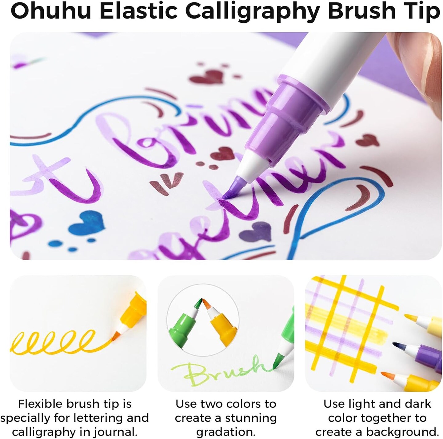 Ohuhu Dot Markers 24 Colors Dot Marker Pens Dual Tips(Calligraphy Brush &#x26; Dot) for Adults Water-based Metallic &#x26; Regular Colors Dot Pens for Lettering Journal Scrapbooking Coloring Markers - Kumimi