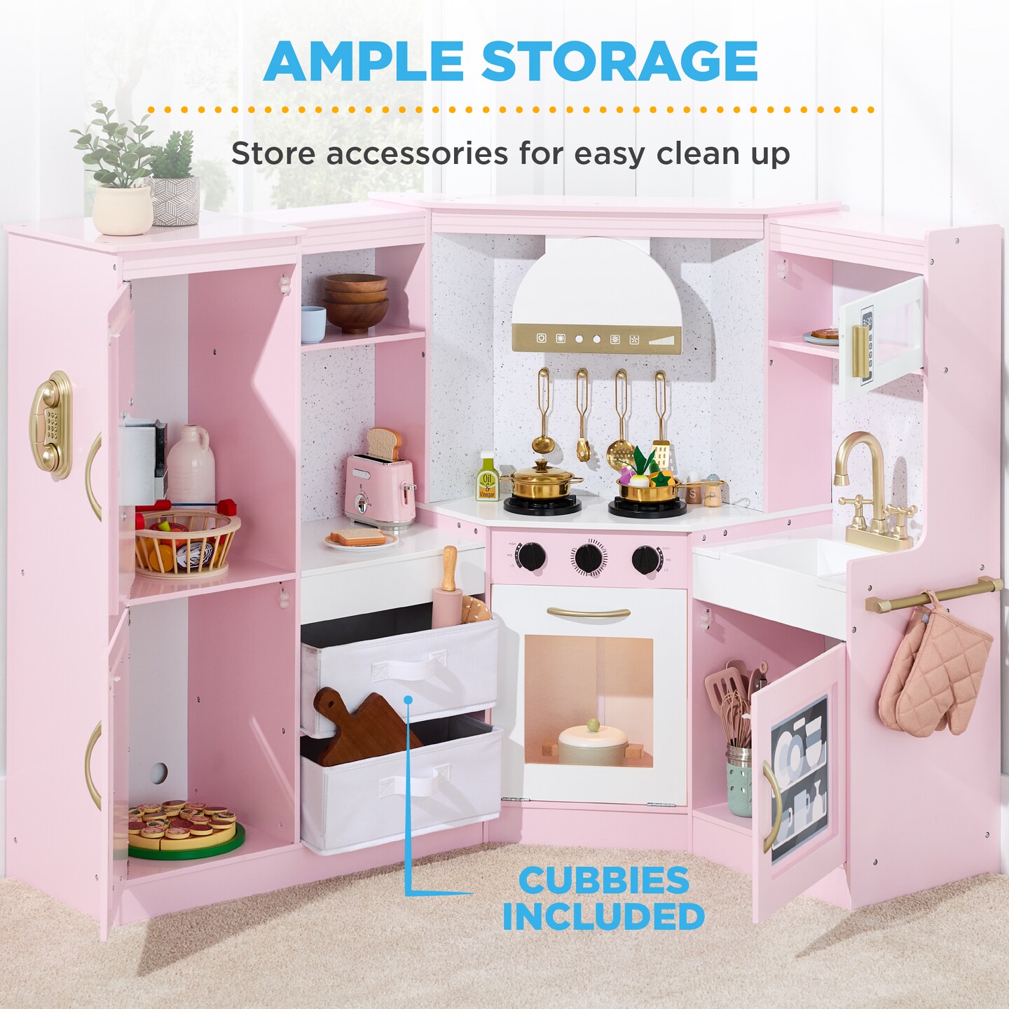 Best Choice Products Pretend Play Corner Kitchen, Ultimate Wooden Toy Set for Kids w/ 6 Accessories
