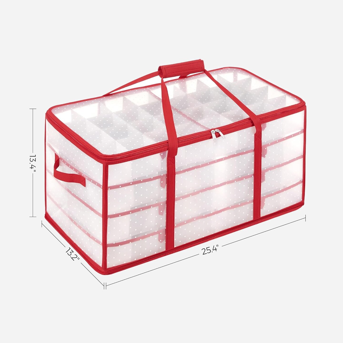 Large Christmas Ornament Storage Boxes, 3-Inch Balls, 8 Trays, 128 Slots, Plastic Christmas Storage Container with Lid, Dual Zippers, Side Handles, Cherry Red URFB029T01