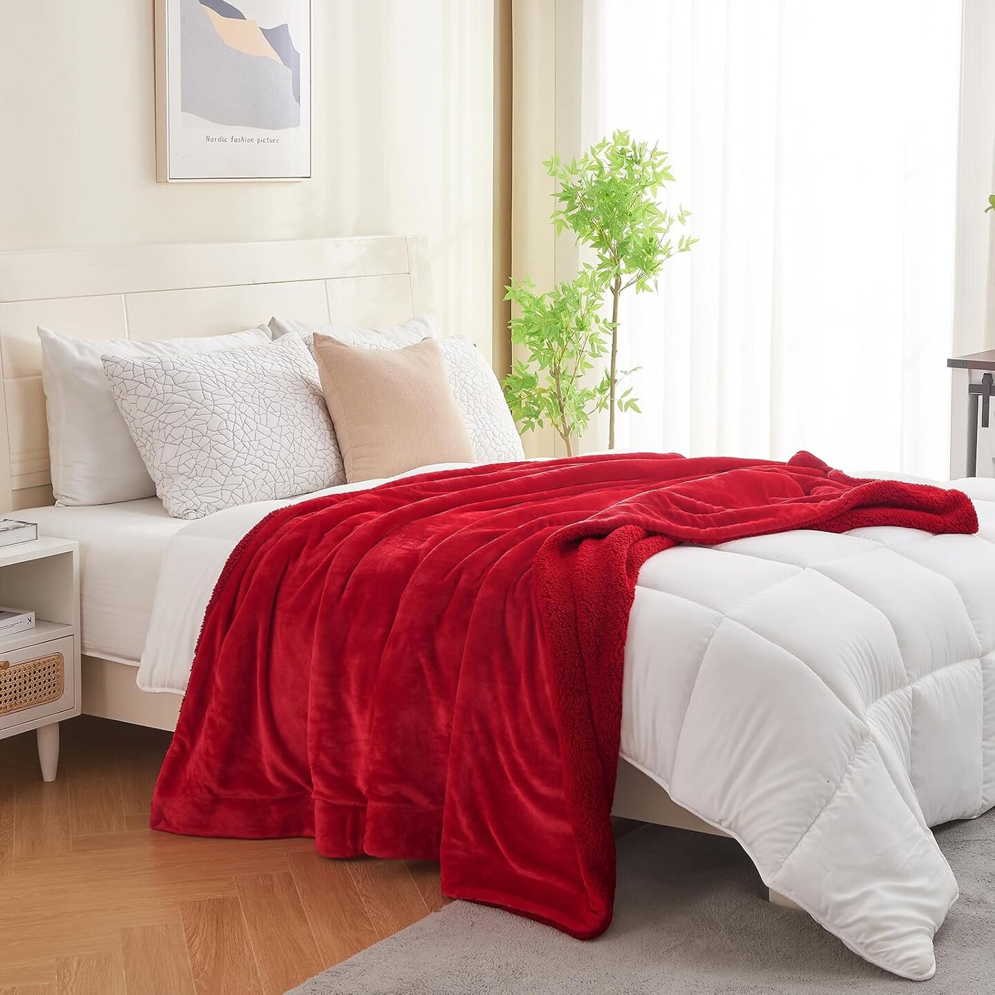 Sherpa Fleece Throw Blanket, Double-Sided Super Soft Luxurious Plush Blanket Throw Size, Classic Red, 50x60 inches