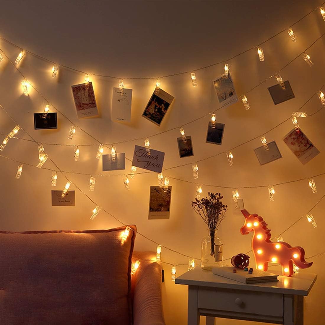 Photo Clip String Lights LED Battery Operated Starry Fairy Copper String Lights with Clips Warm White for Pictures Bedroom Wall Patio Halloween Thanksgiving Christmas Party Wedding D&#xE9;cor