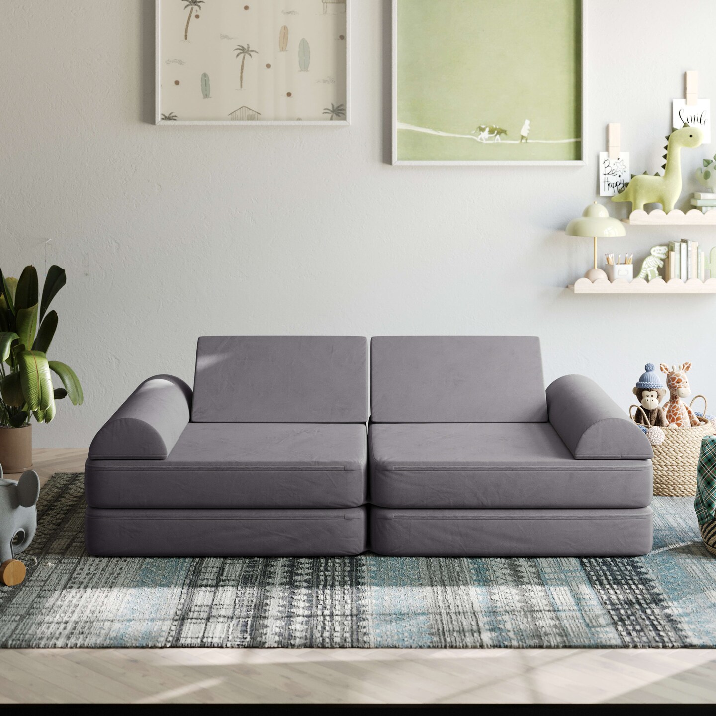 Emma and Oliver Conner Modular Play Couch for Kids with Convertible 6-Piece Design and Soft Foam Cushions