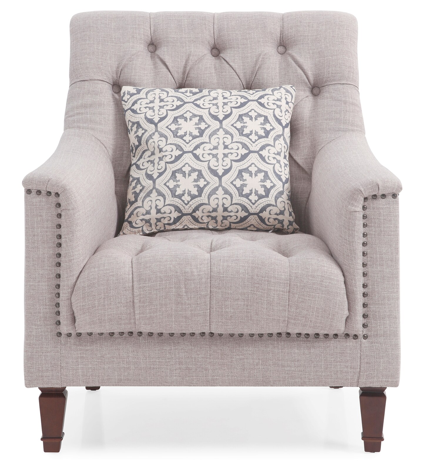 Contemporary Home Living Tufted Upholstered Accent Chair with Throw Pillow - 37" - Light Gray