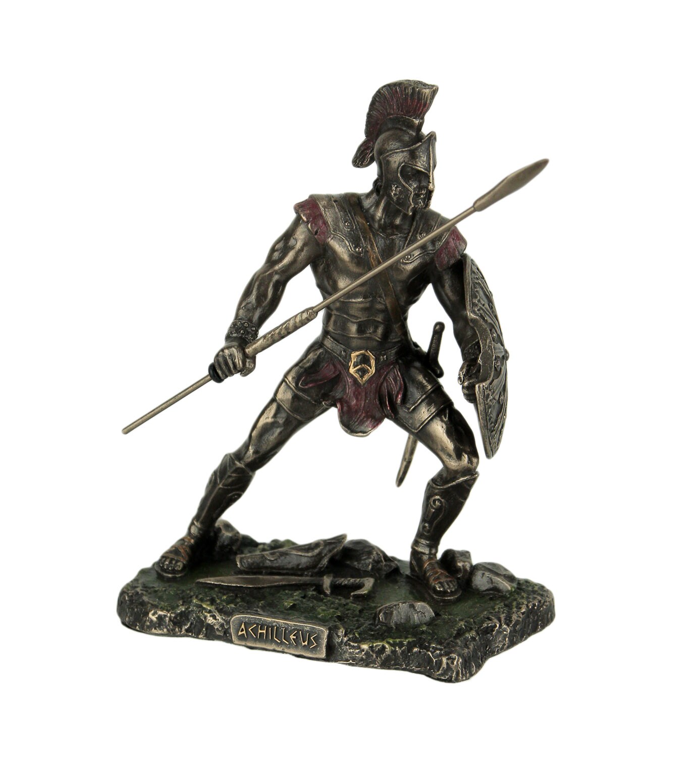 Achilles Rage Trojan War Hero Achilleus Holding Spear and Shield Statue