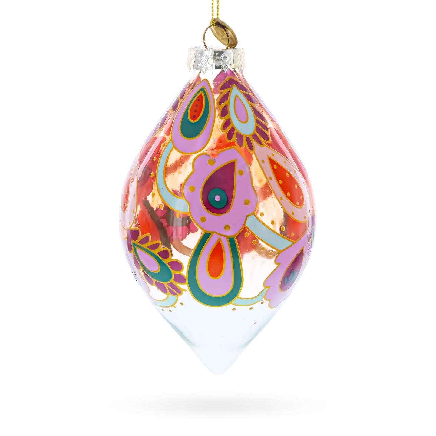 Paisley Design Teardrop Glass Christmas Ornament