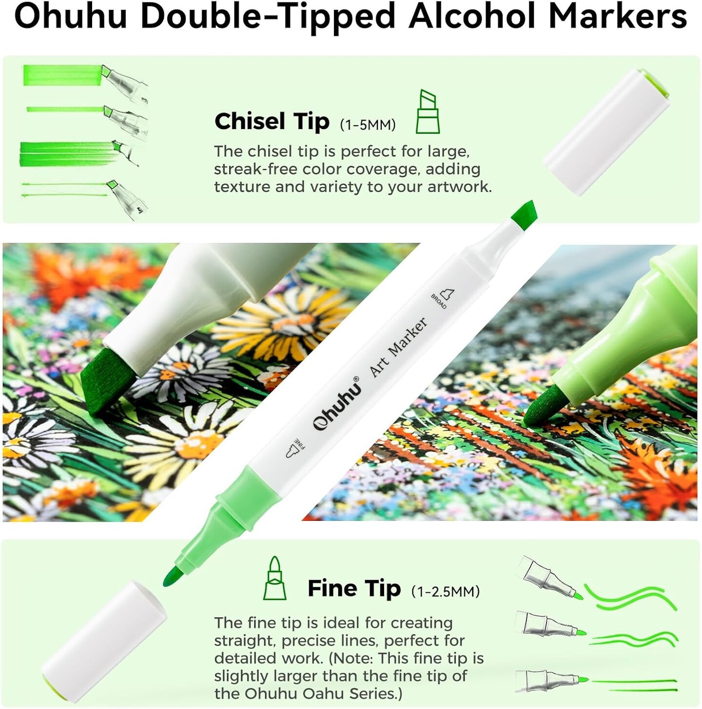 Ohuhu Markers, 48-color Art Marker Set for Architectural Design - Landscape Double Tipped Alcohol Markers - Chisel &#x26; Fine Alcohol-based Drawing Marker for Artists Students&#x27; Art Class Adults Coloring