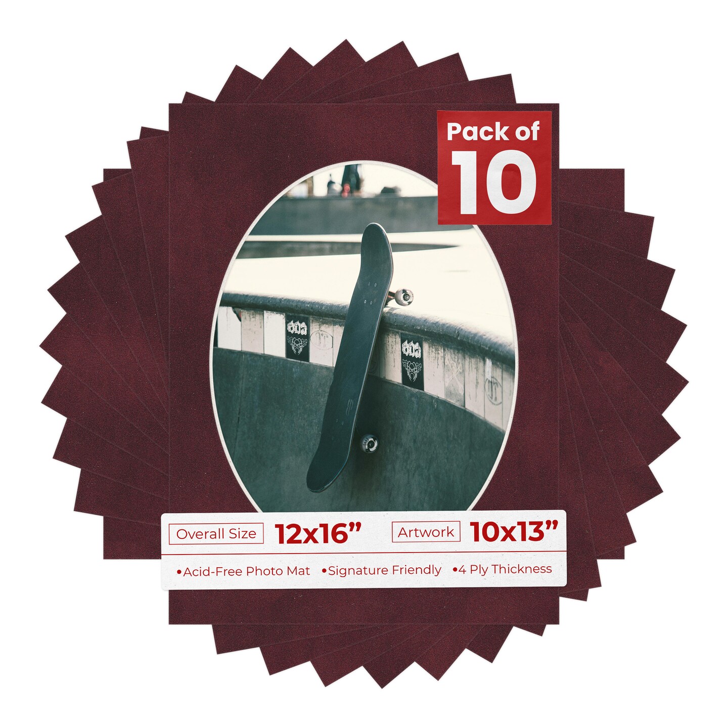 Dark Red Suede Mat Board for 12x16 Frames - Oval Opening for 10x13 Photos