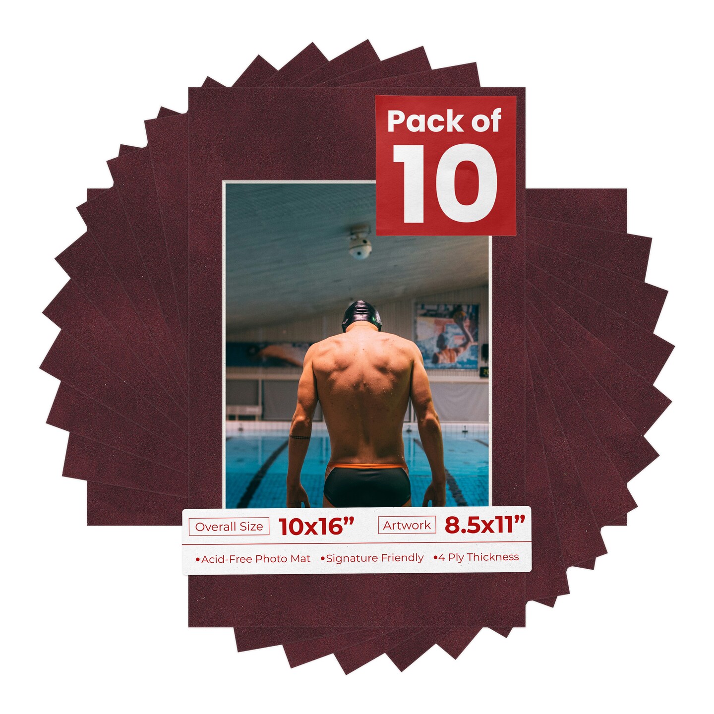 Dark Red Suede Mat Board for 10x16 Frames - Fits 8.5x11 Photos
