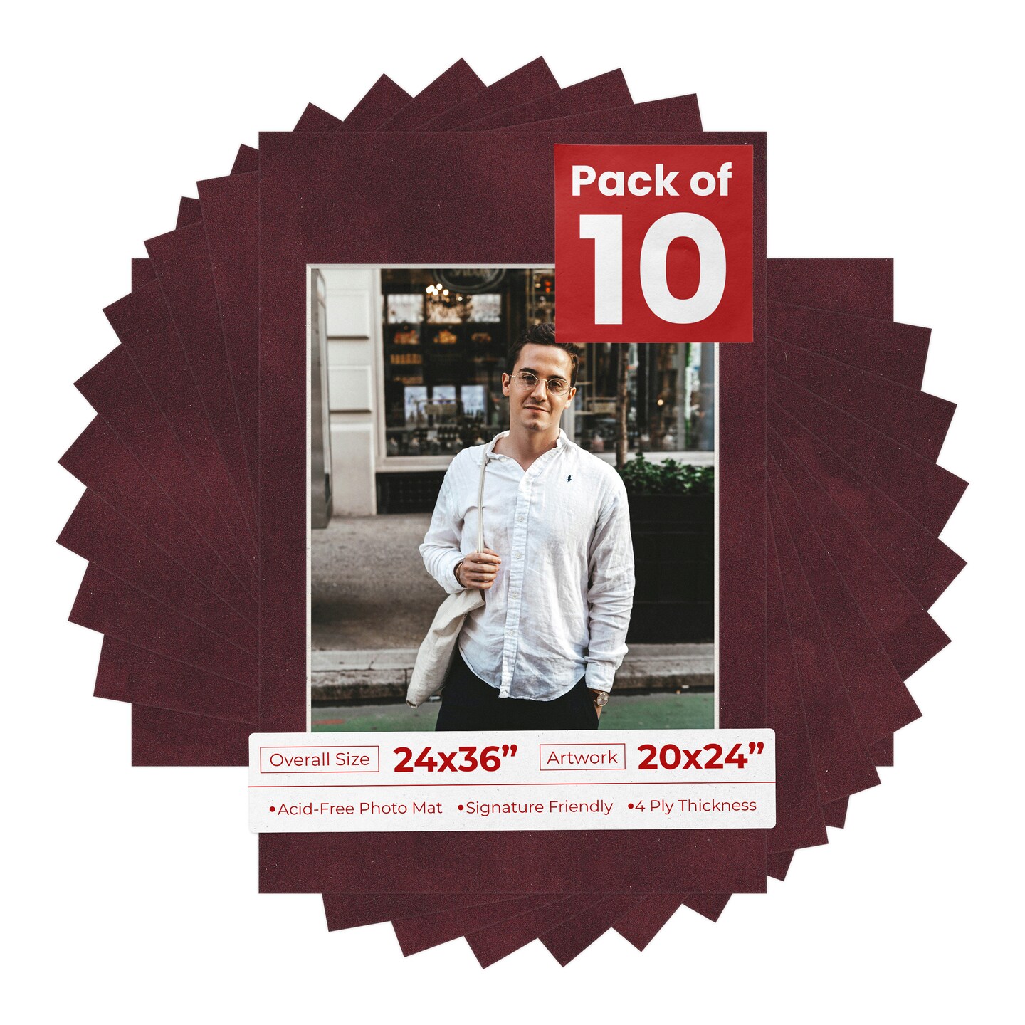 Dark Red Suede Mat Board for 24x36 Frames - Fits 20x24 Photos