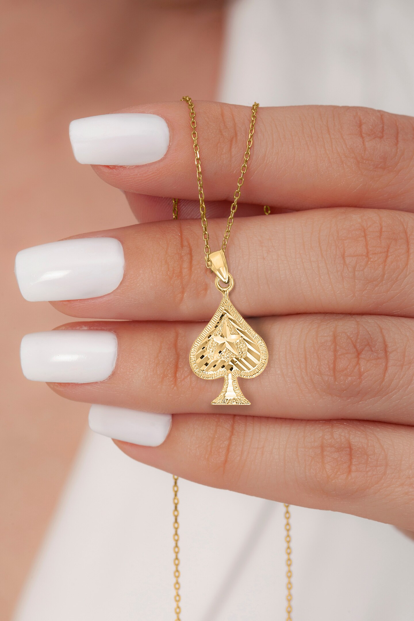 Spade Charm Pendant - Solid 10k or 14k Gold Good Luck Jewelry