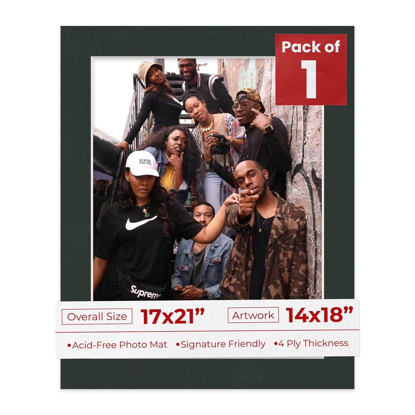 Textured Black Mat Board for 17x21 Frames - Fits 14x18 Photos