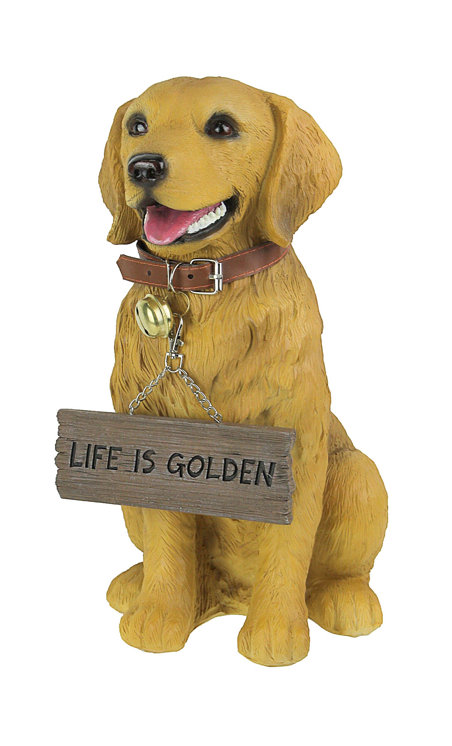 Harley the Golden Retriever Dog Realistic Lifelike Statue with Reversible Sign