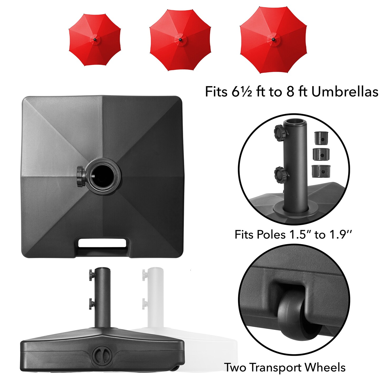 Casafield Fillable Mobile Umbrella Base, Heavy Duty Parasol Stand with Wheels for Outdoor, Patio, Lawn, Deck, Poolside