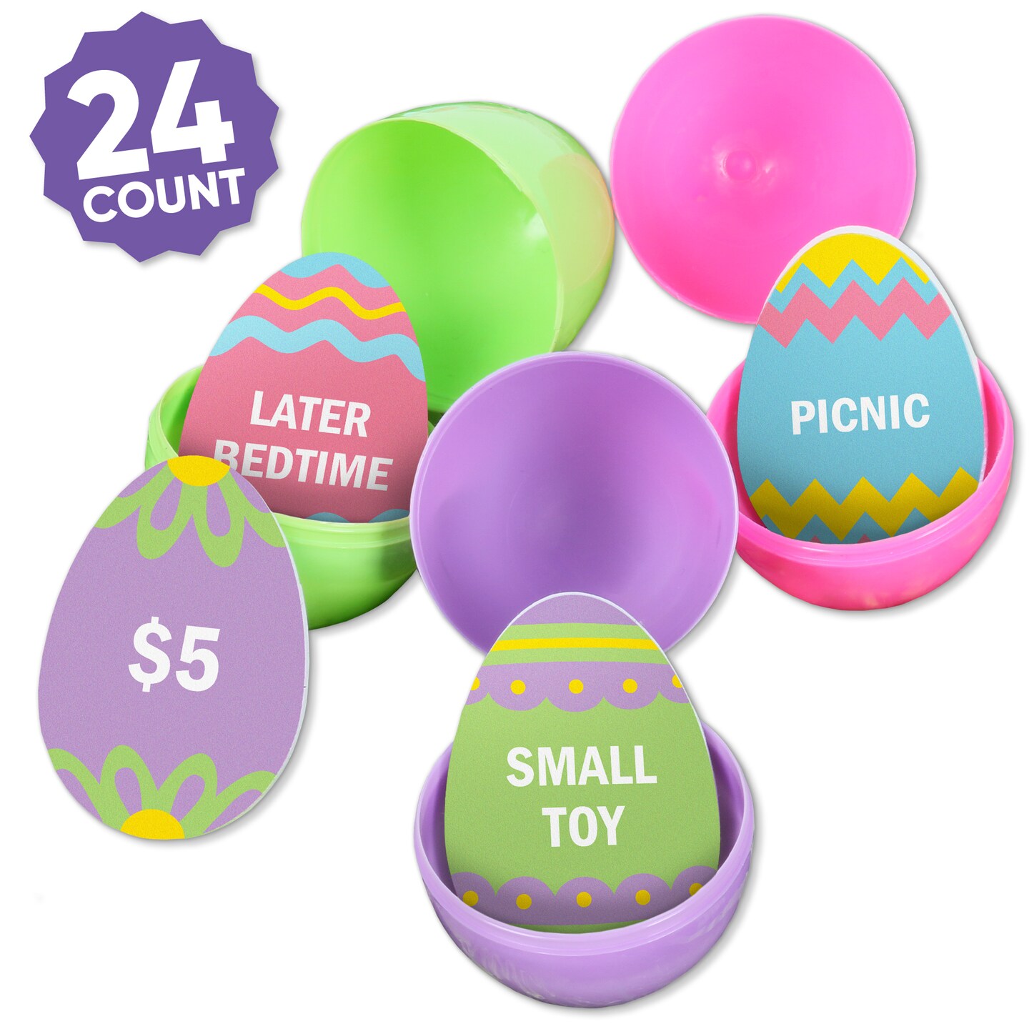 Big Dot of Happiness Hippity Hoppity Easter Egg Hunt Token Stuffers, 24 Count Egg Shape Filler Tokens with Rewards for Kids, Reusable Easter Activity, Egg Hunt Supplies