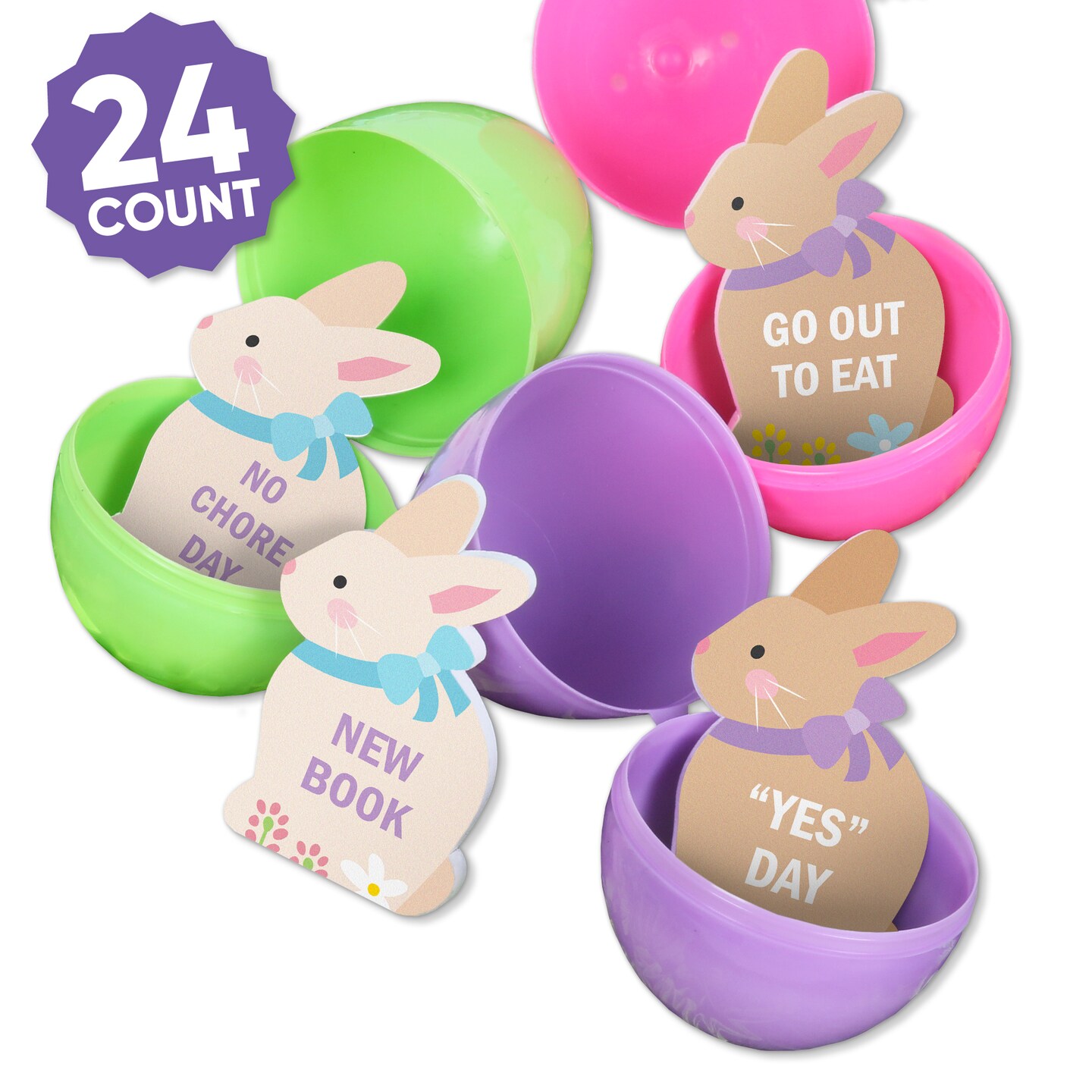 Big Dot of Happiness Spring Easter Egg Hunt Token Stuffers, 24 Count Bunny Shape Egg Filler Tokens with Fun Rewards for Kids, Reusable Easter Activity, Egg Hunt Supplies