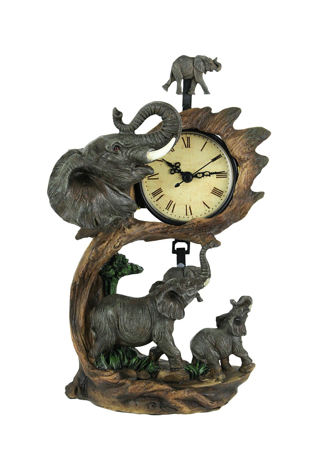 Elephant Family On Safari Hand Painted Table Pendulum Clock