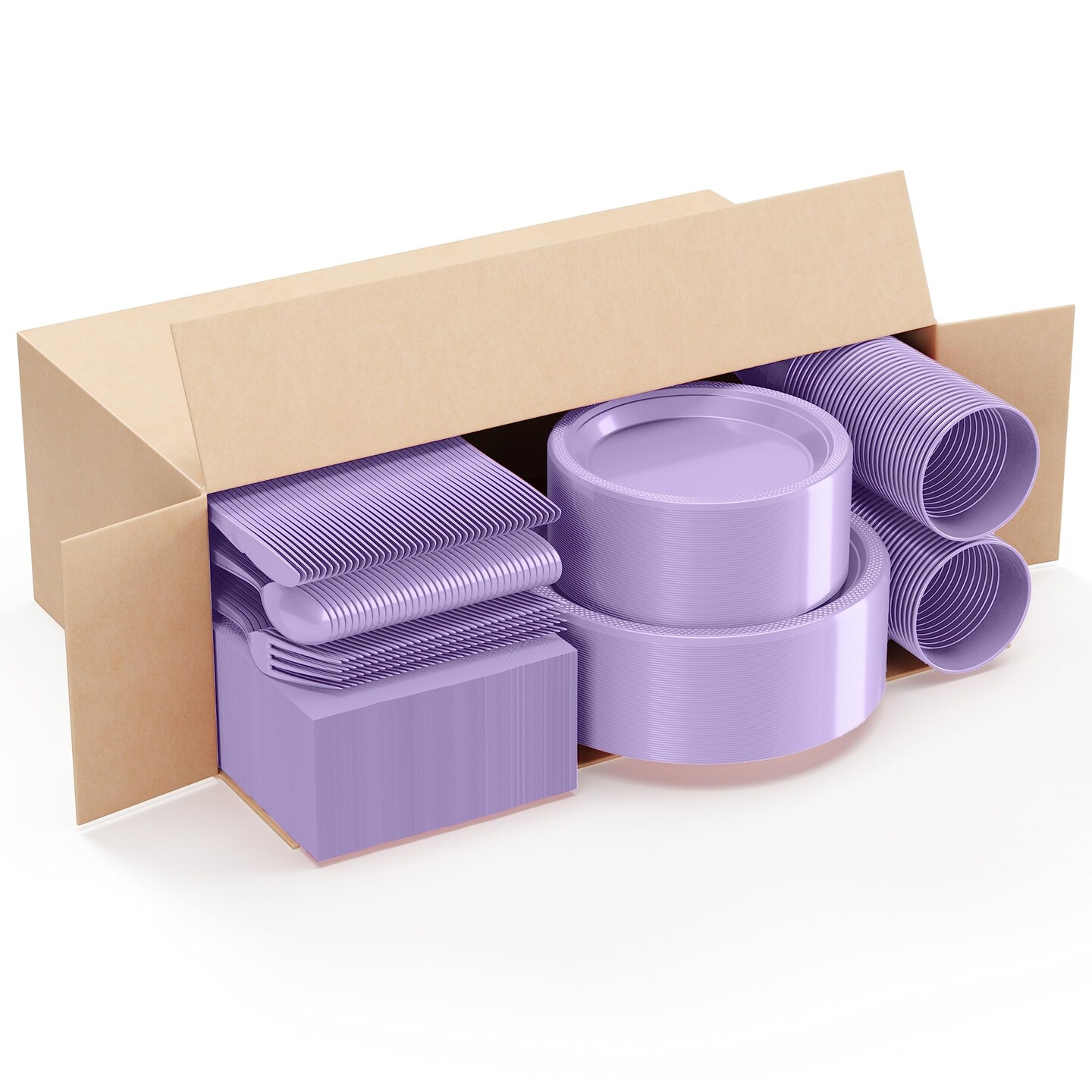 Exquisite 350 Pcs Plastic Plates for Party – Disposable Plates Set – 50 Each of 9" Dinner Plates, 7" Dessert Plates, Plastic Cups, Napkins & Plastic Cutlery – Plastic Dinnerware by Party Solids