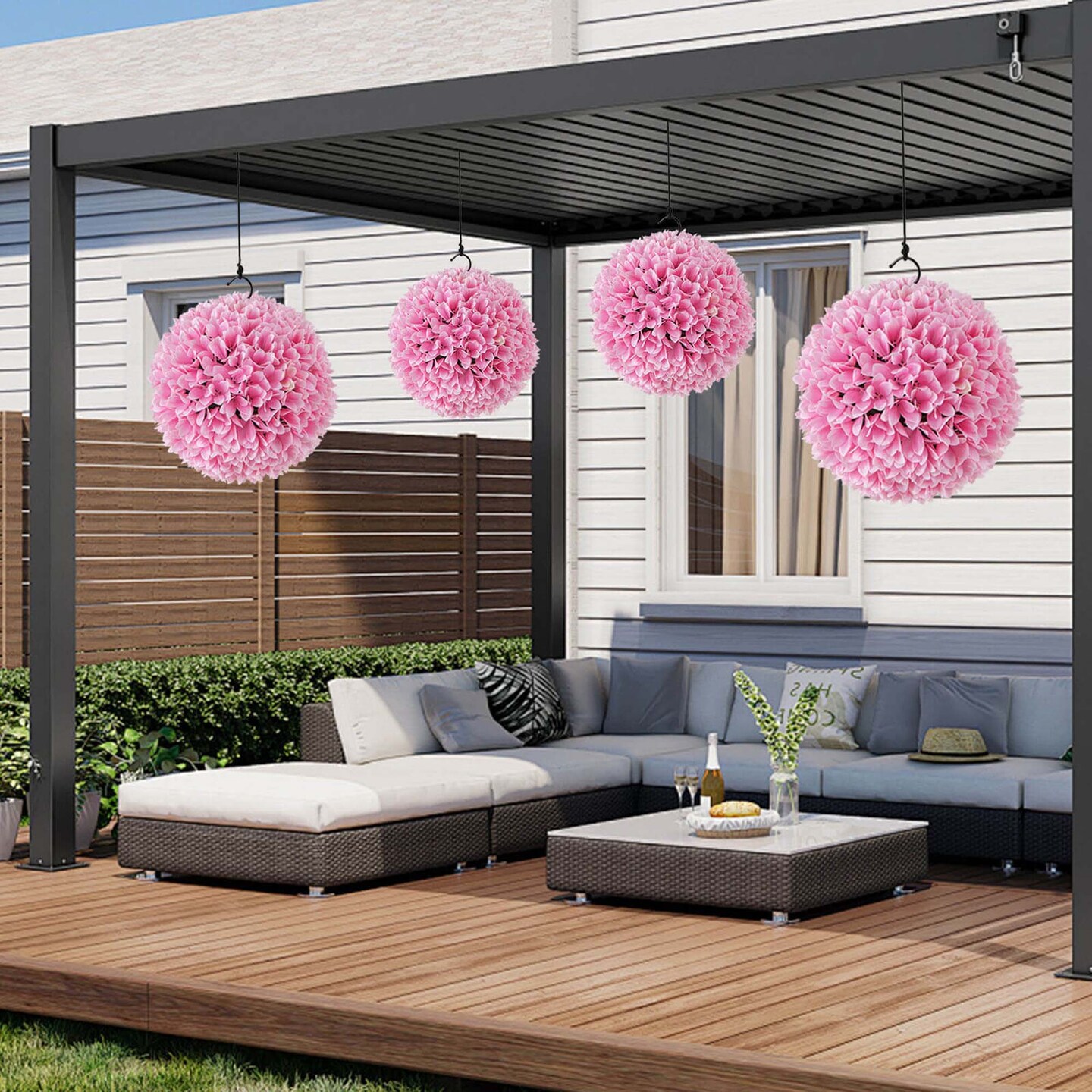 Costway 11" Faux Boxwood Balls with Reliable Sun-Protective PE Material Mimic Leaves Purple/Green/Pink