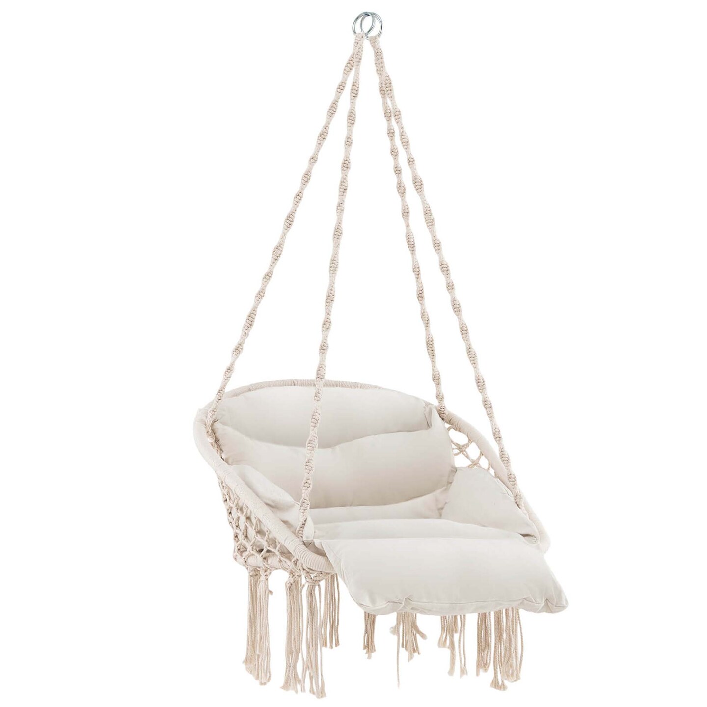 Costway Macrame Hammock Chair with Oversized Padded Cushion Hand-woven Knots and Tassels