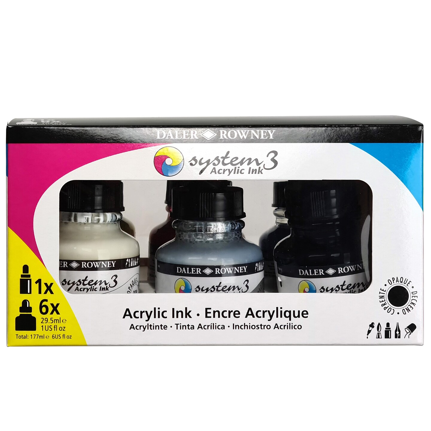 Daler-Rowney System3 Acrylic Ink Introduction Set 6/Pkg-Assorted Colors