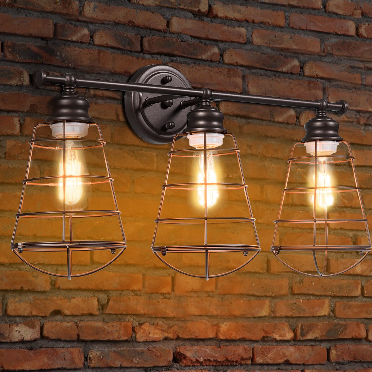 Costway 3-Light Vanity Light Metal Wire Cage Wall Sconce Bathroom Fixture Artist Lamp